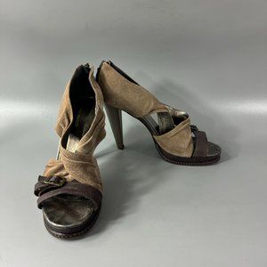 Boss Orange Brown Leather Crissccross Heels, Size 39